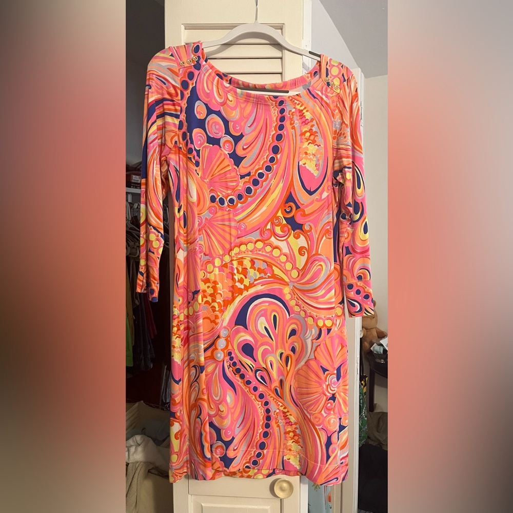 Lilly Pulitzer Pink and Orange Paisley Long Sleeve Dress